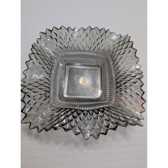 Indiana Glass Other - Indiana Glass Smoked Black iridescent diamond point wave edges vtg
